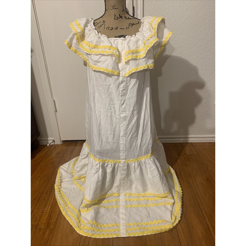 Lisa Marie Fernandez X Target Large Fancymidi Women's Linen Dress White Yellow